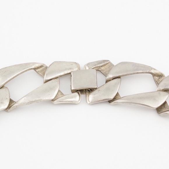 Vintage Silver Tone Collar Necklace Chunky Wide Flat Curb Link Chain - Picture 6 of 6